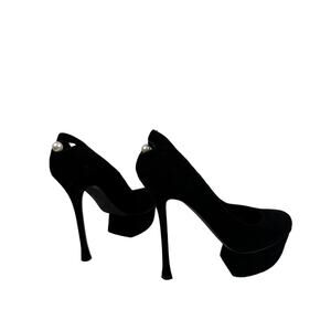 Nicholas Kirkwood Women's Pumps 36 Black Suede Pearl Slip-On Platform Heels